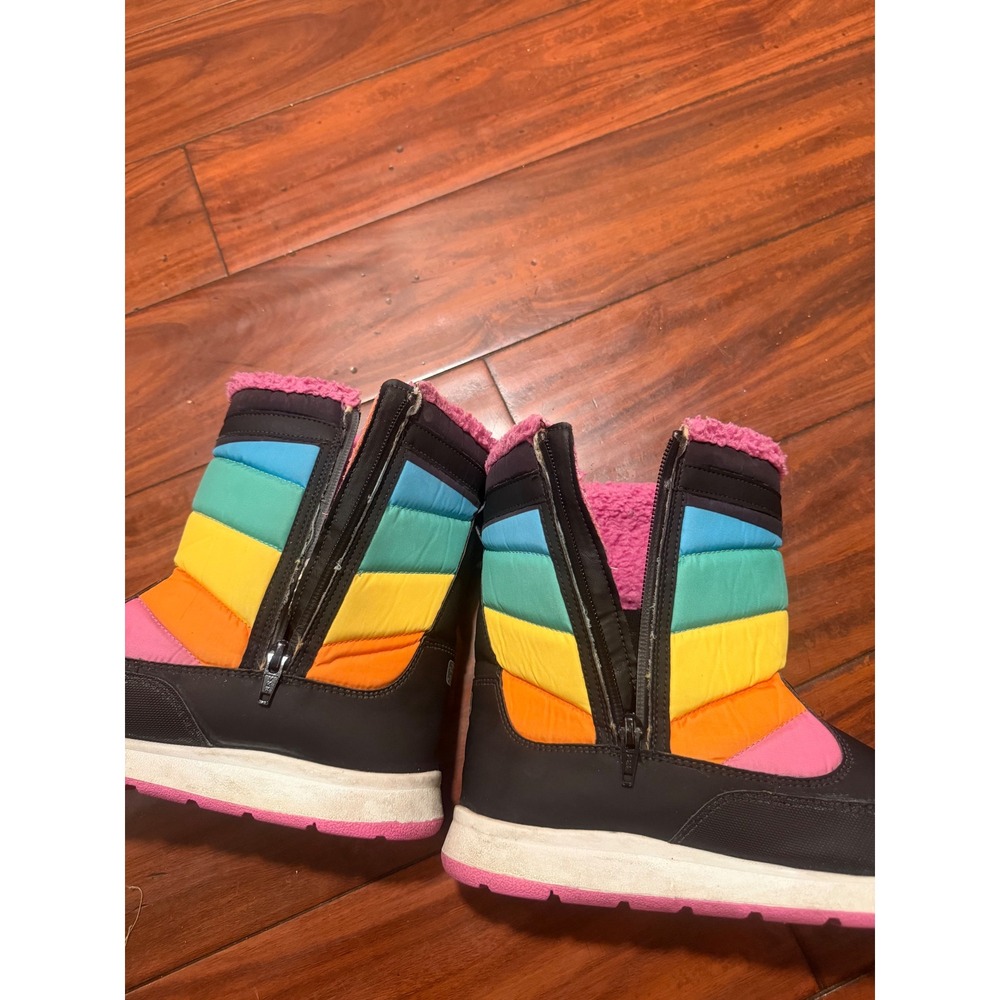 Merrell Snow Crush 2.0 Waterproof Winter Boots Rainbow Stripe Pink Faux Fur 7M - Picture 8 of 11
